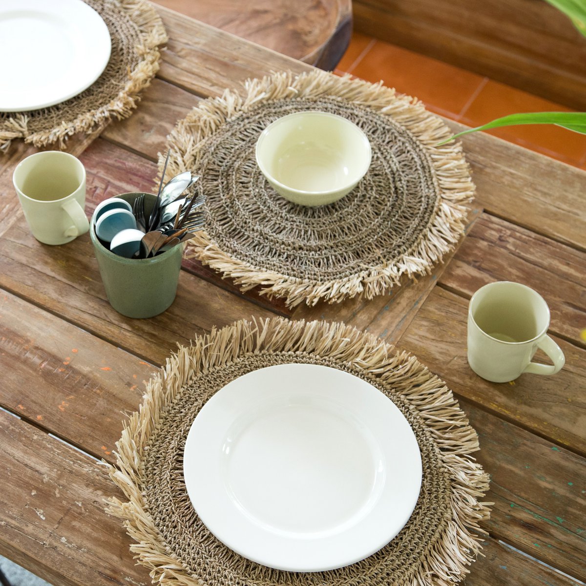 Set de table (lot de 2, 4 ou 6) 45 cm Tapis de table rond Boho WAISAI en raphia