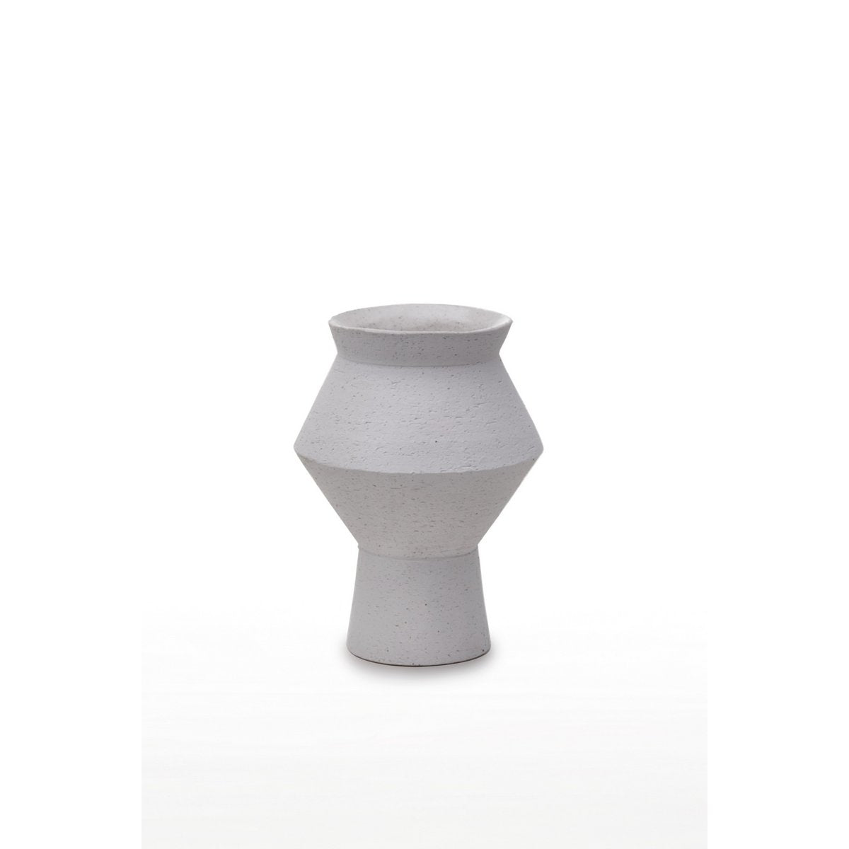 Vase moderne en céramique finition blanc brut, forme ronde angulaire, CUZCO 20 blanc