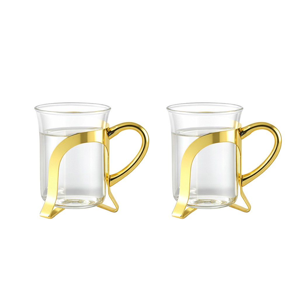 Tasses à café en verre avec déco en métal doré - lot de 2