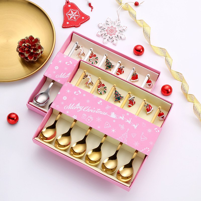 Cuillères dorées Noël - lot de 6